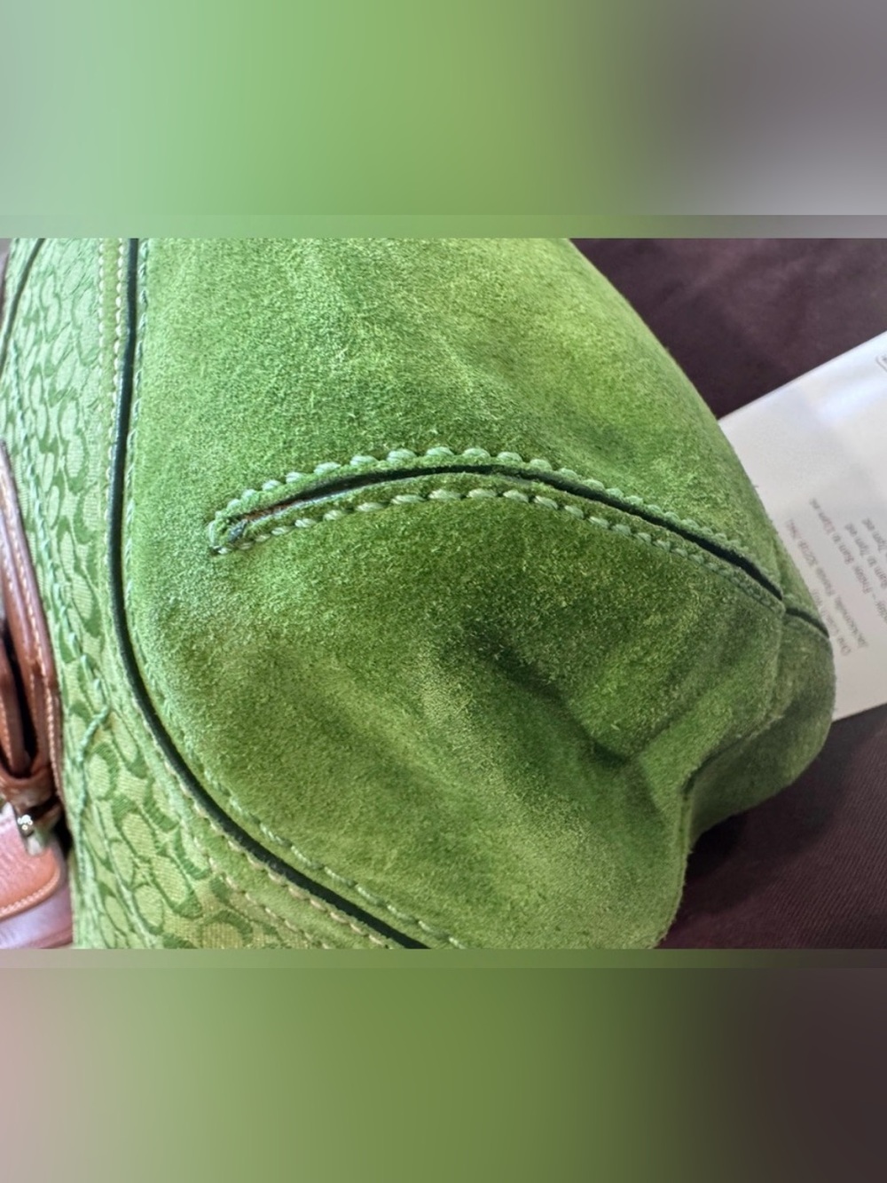 Coach Signature & Suede Green Satchel + 🍉 Coach Watermelon Coin Purse + 💯 Scarf - Picture 8 of 12